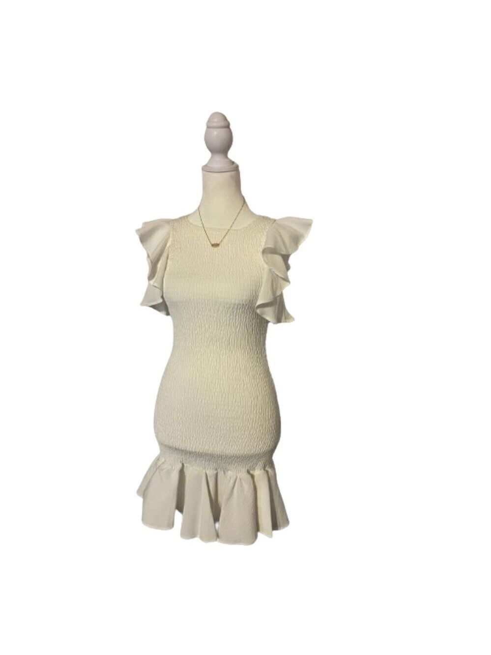 C/Meo Collective Sleeveless Stretch White Ruffle Bodycon Dress Size XS